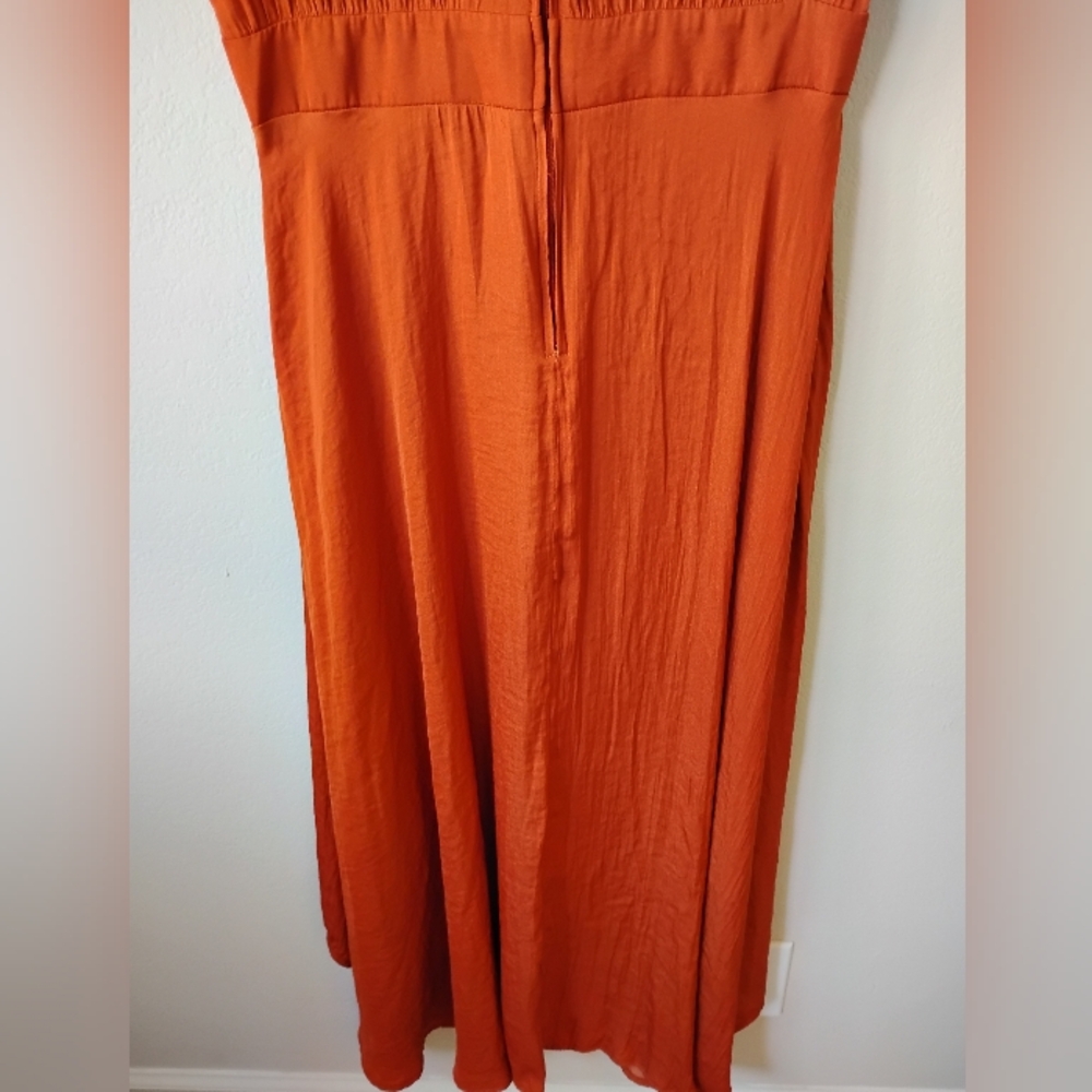🍁🍂 Blue Rain Size L Rust High-Low Ruffle Dress - Picture 12 of 16